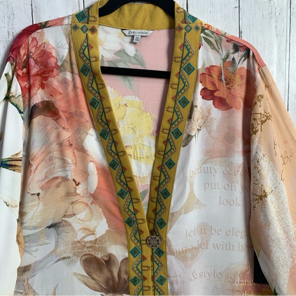 John Mark  Women’s Floral Embroidered Boho Sequins Kimono Cardigan Size 1X NWT - Picture 3 of 15